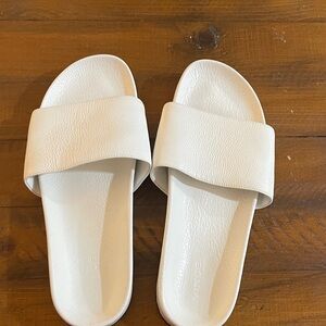 Vince White Leather Slide Sandals